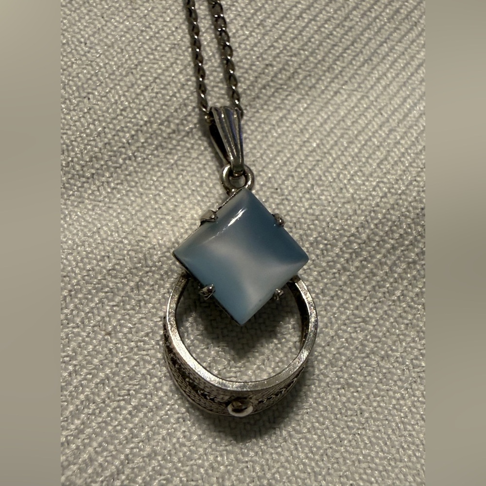 Elle Silver Necklace with Blue Square Pendant